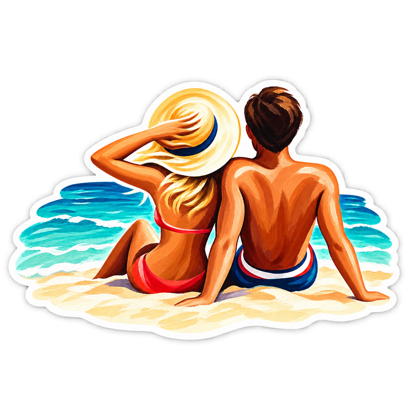 Couple relaxing at the beach sticker