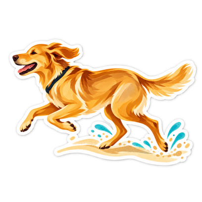 Dog running on the beach sticker