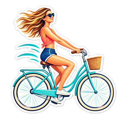 Girl riding a bicycle by the sea sticker