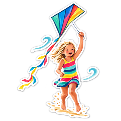 Child playing at the beach sticker