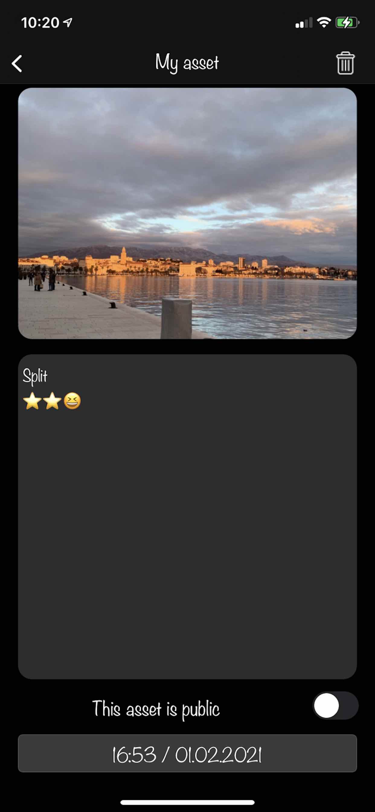 beHere memory screen showing Split waterfront