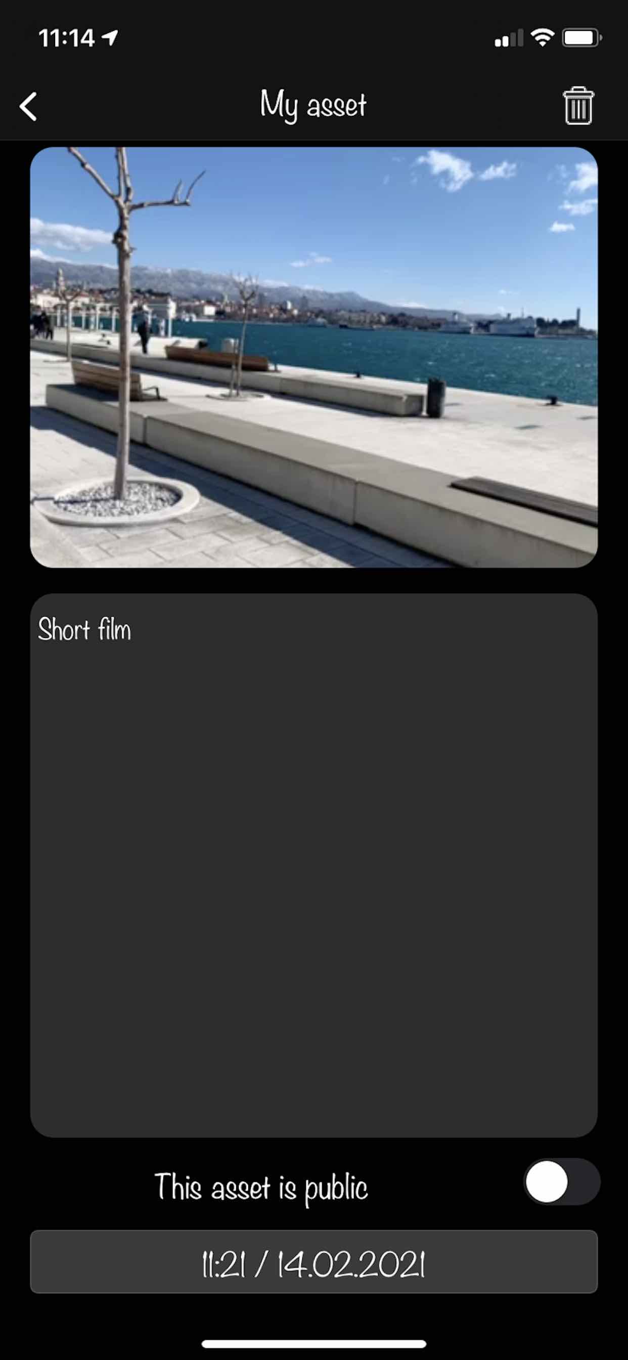 beHere memory screen showing a waterfront location